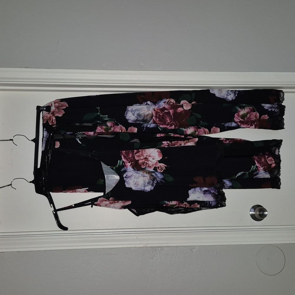 Cacique Black Floral 2-peice Pajamas Set with Pink & Purple Blooms In - 22/24